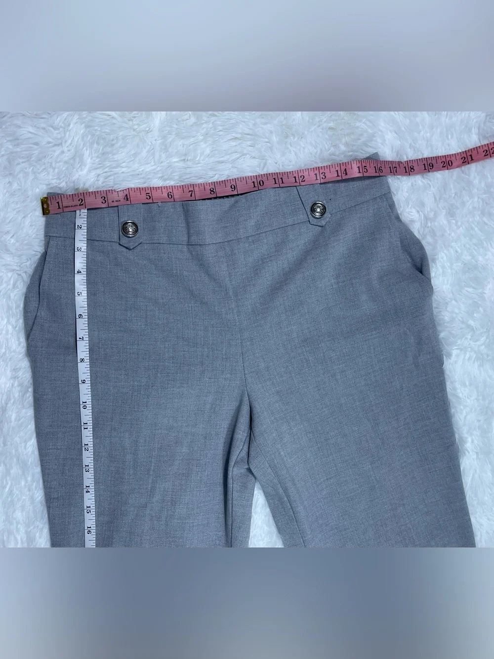 Rachel Zoe Women’s Light Gray Cropped Dress Pants with Button Waist Tabs size 12